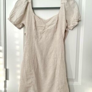 Japna Linen Blend Puff Sleeve Mini Dress